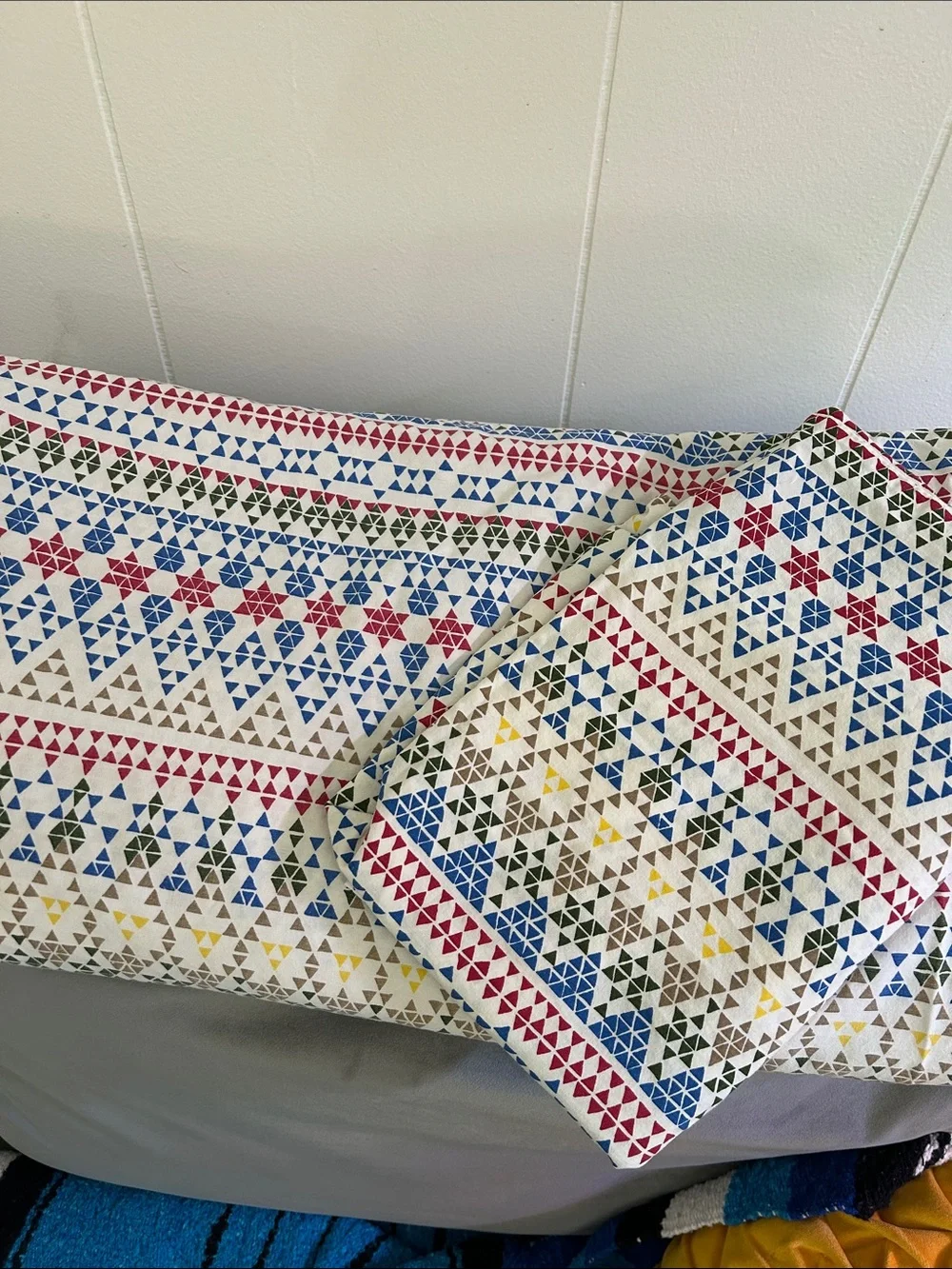 IKEA Multicolor Triangle Pattern Cotton duvet cover and matching shams.